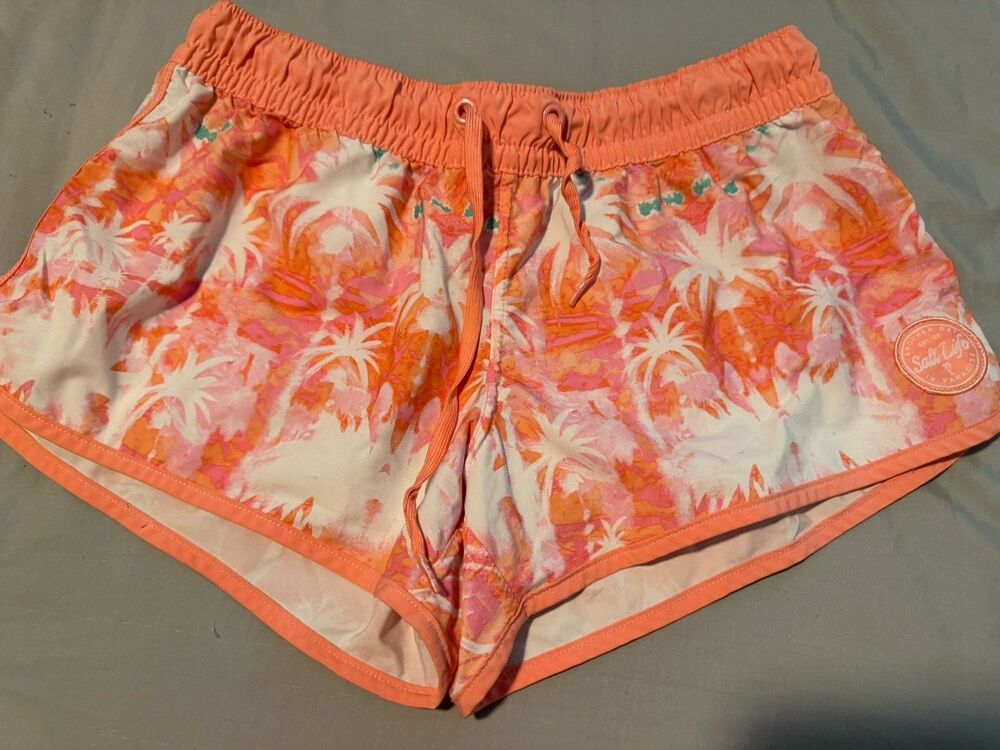 Salt Life Women’s Surf Board Beach Shorts Salmon Tropical 2.5” Inseam Size Large